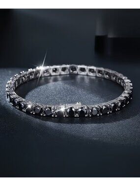 Black Unisex Tennis Bracelet 5mm Cubic Zirconia Stainless Steel 7-inch Unique